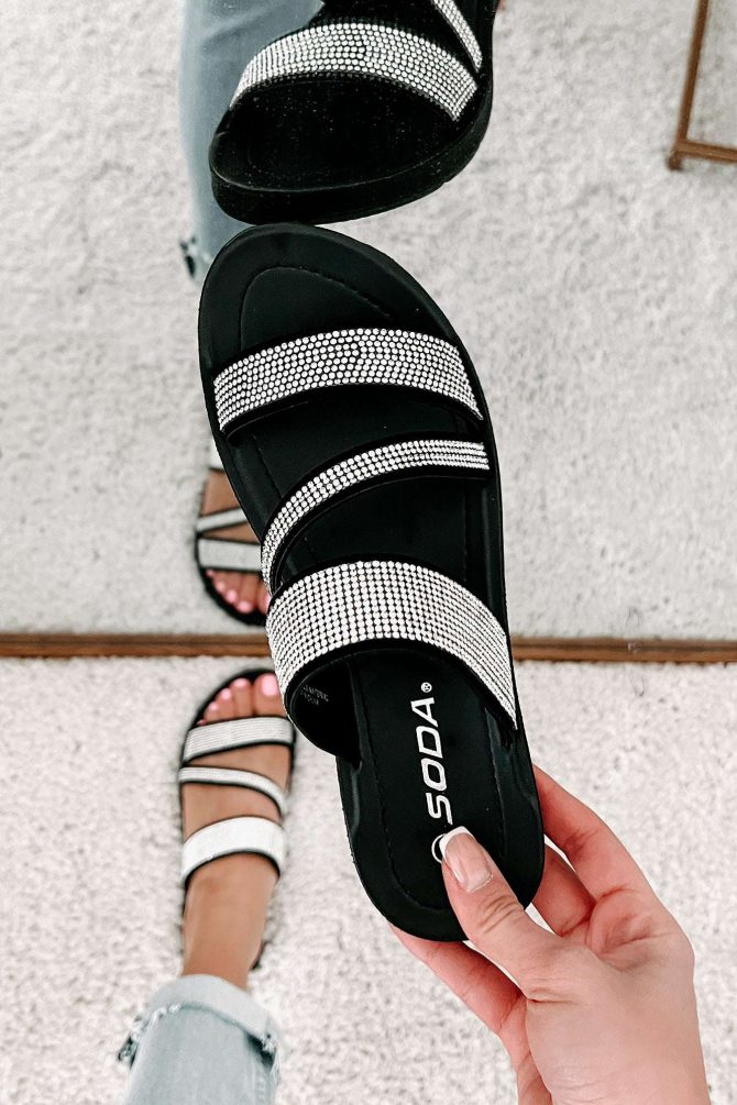 Naveena Rhinestone Strap Sandals (Black) · NanaMacs
