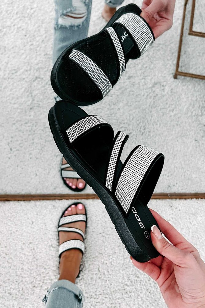 Naveena Rhinestone Strap Sandals (Black) · NanaMacs - Image 4