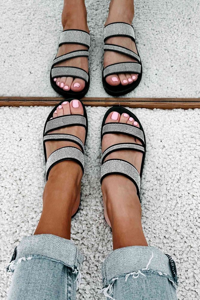 Naveena Rhinestone Strap Sandals (Black) · NanaMacs - Image 3