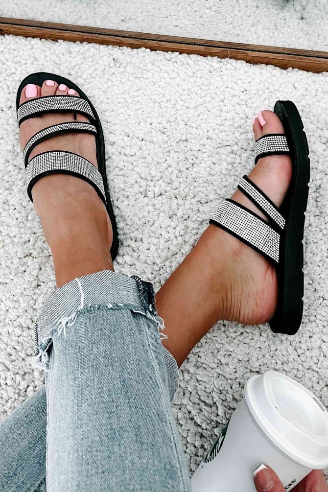 Naveena Rhinestone Strap Sandals (Black) · NanaMacs - Image 2