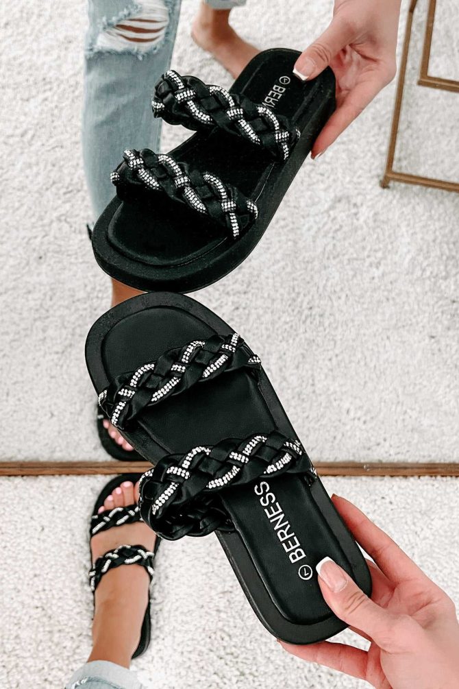 Summers In The City Braided Rhinestone Strap Sandals (Black) · NanaMacs - Image 2