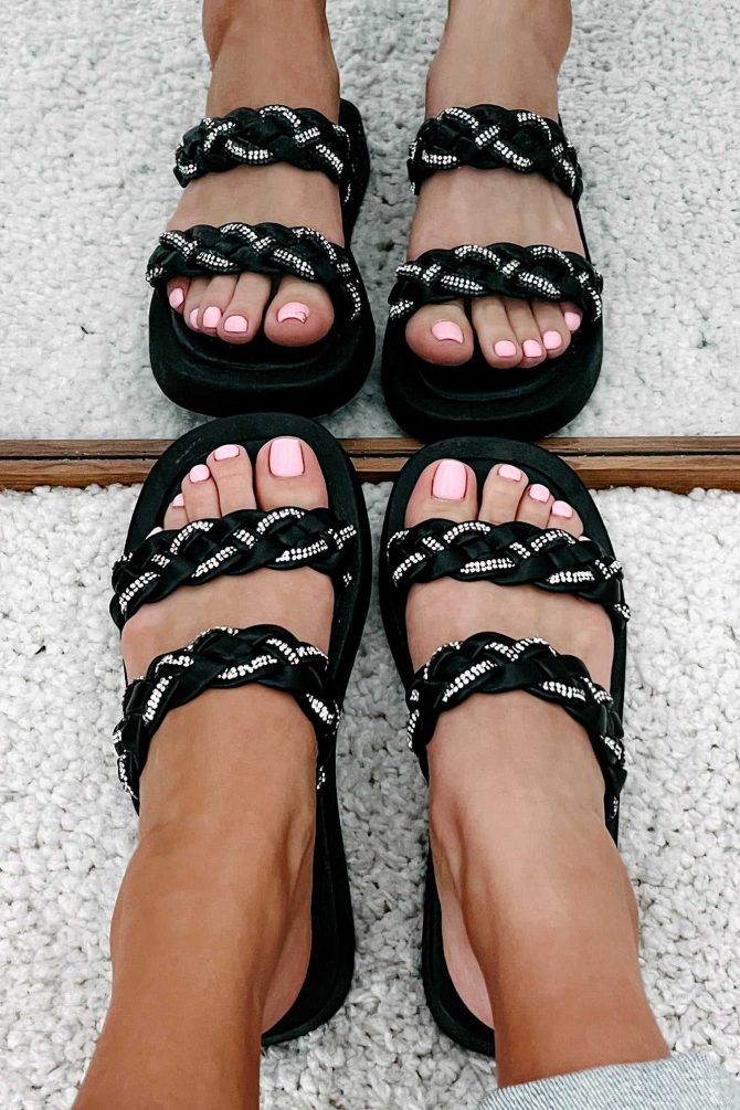 Summers In The City Braided Rhinestone Strap Sandals (Black) · NanaMacs - Image 3
