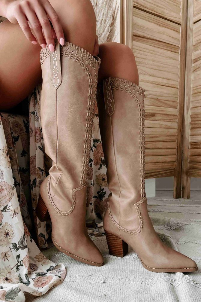Finley Billini Knee High Western Boots (Taupe) · NanaMacs