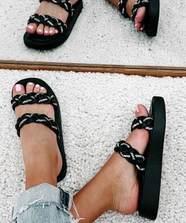 Summers In The City Braided Rhinestone Strap Sandals (Black) · NanaMacs