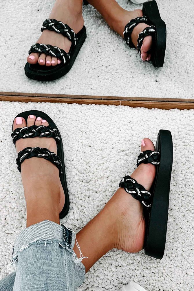 Summers In The City Braided Rhinestone Strap Sandals (Black) · NanaMacs