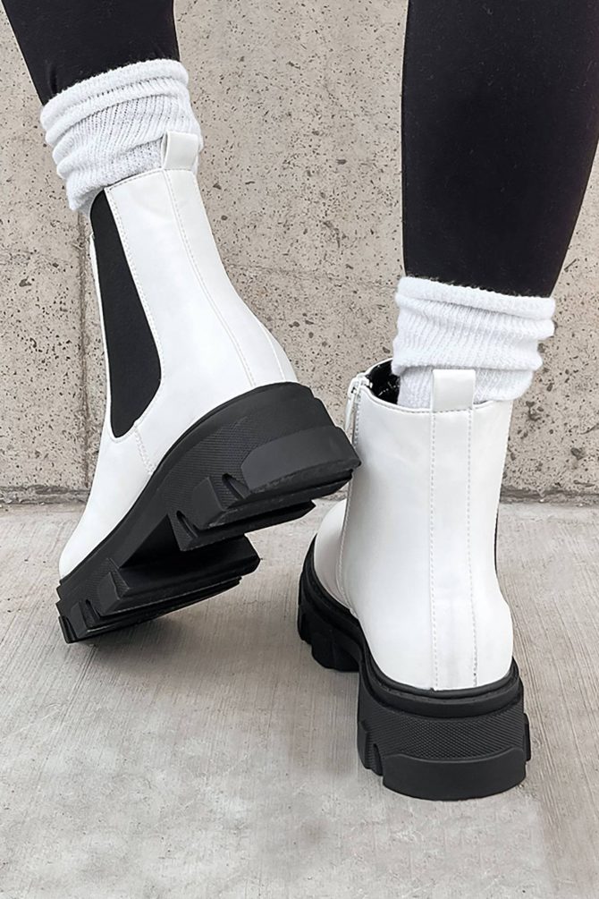 Tia Contrast Knit Lug Sole Chelsea Boots (White Pu) · NanaMacs - Image 3