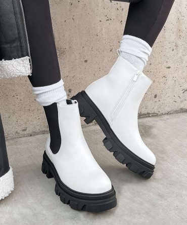 Tia Contrast Knit Lug Sole Chelsea Boots (White Pu) · NanaMacs