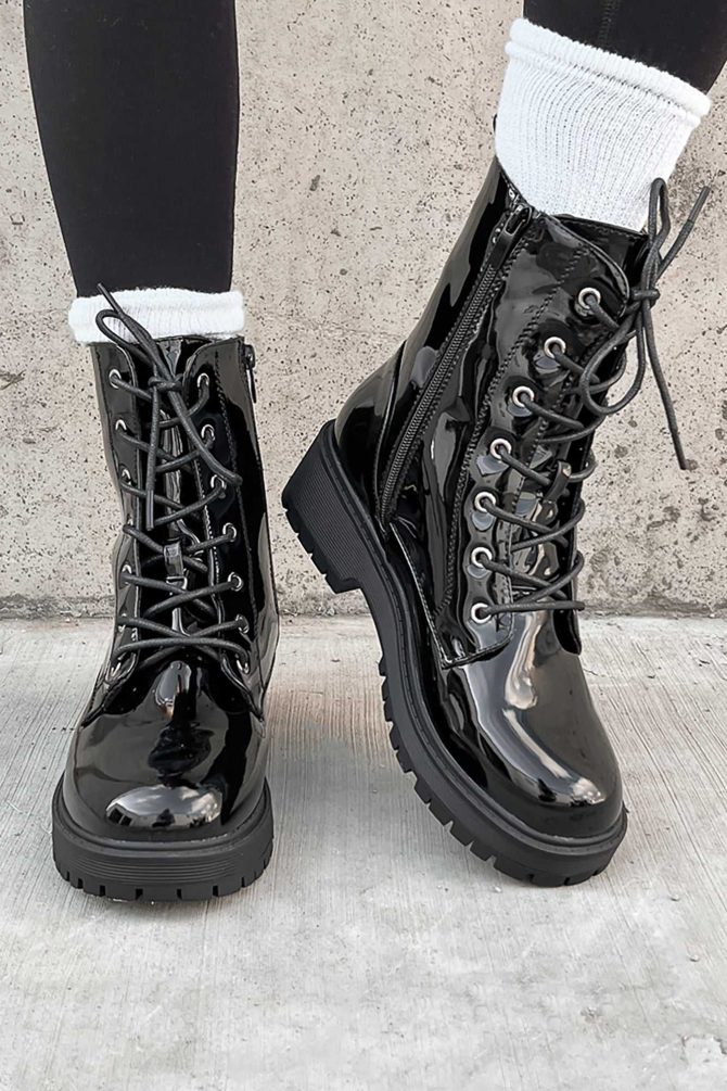 Doorbuster Lennox Patent Leather Combat Boots (Black Patent) · NanaMacs - Image 2