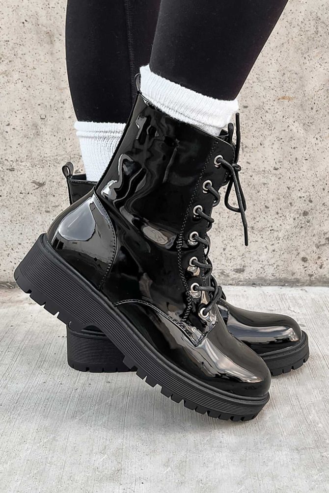 Doorbuster Lennox Patent Leather Combat Boots (Black Patent) · NanaMacs - Image 3