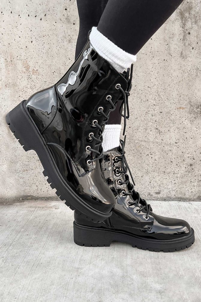 Doorbuster Lennox Patent Leather Combat Boots (Black Patent) · NanaMacs - Image 4