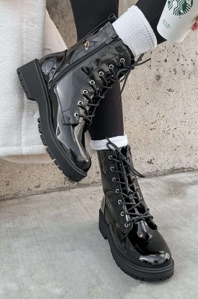 Doorbuster Lennox Patent Leather Combat Boots (Black Patent) · NanaMacs