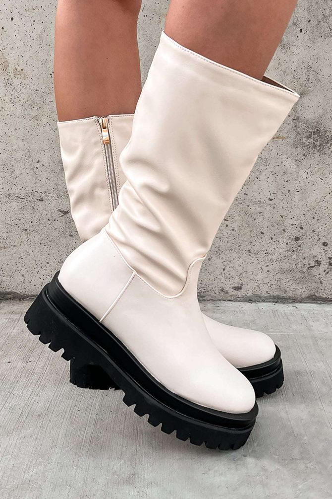 Doorbuster Run This Town Faux Leather Chunky Platform Boots (Cream) · NanaMacs - Image 4