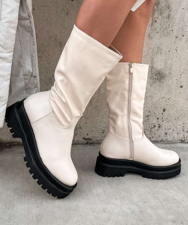 Doorbuster Run This Town Faux Leather Chunky Platform Boots (Cream) · NanaMacs
