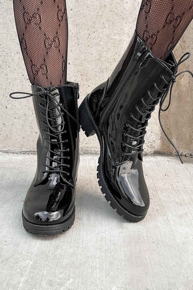 Doorbuster Harlow Patent Leather Lace-Up Boots (Black Patent) · NanaMacs - Image 2