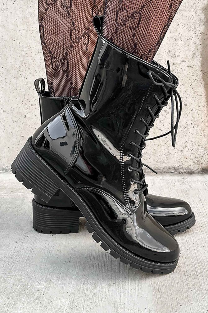Doorbuster Harlow Patent Leather Lace-Up Boots (Black Patent) · NanaMacs - Image 3