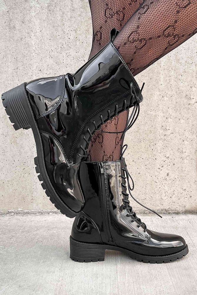 Doorbuster Harlow Patent Leather Lace-Up Boots (Black Patent) · NanaMacs - Image 4