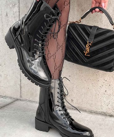 Doorbuster Harlow Patent Leather Lace-Up Boots (Black Patent) · NanaMacs