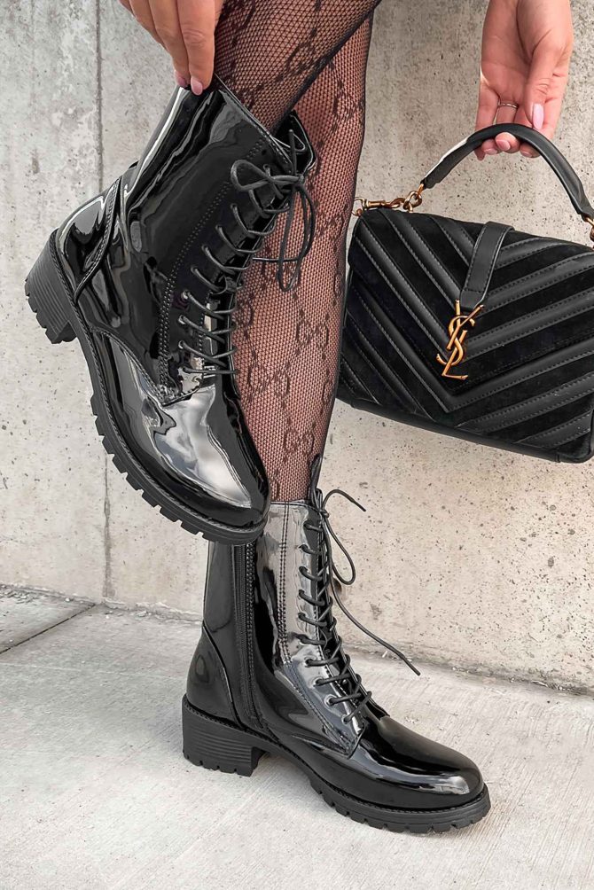 Doorbuster Harlow Patent Leather Lace-Up Boots (Black Patent) · NanaMacs