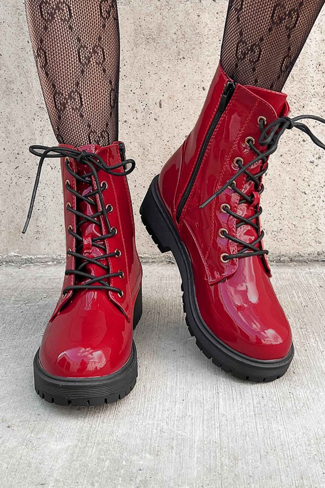 Doorbuster Lennox Patent Leather Combat Boots (Red Patent) · NanaMacs - Image 2