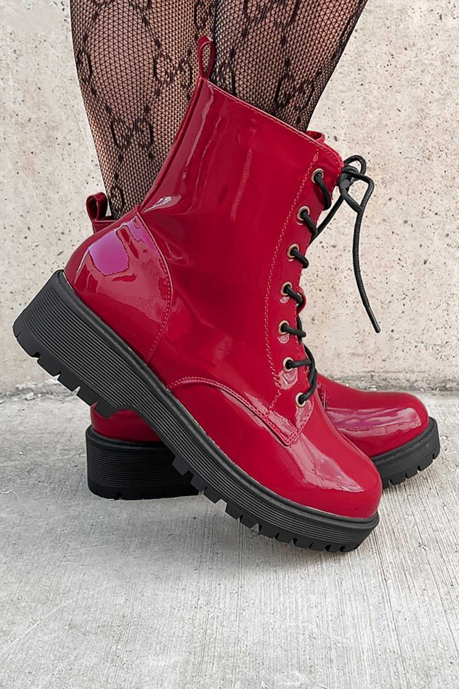 Doorbuster Lennox Patent Leather Combat Boots (Red Patent) · NanaMacs - Image 3