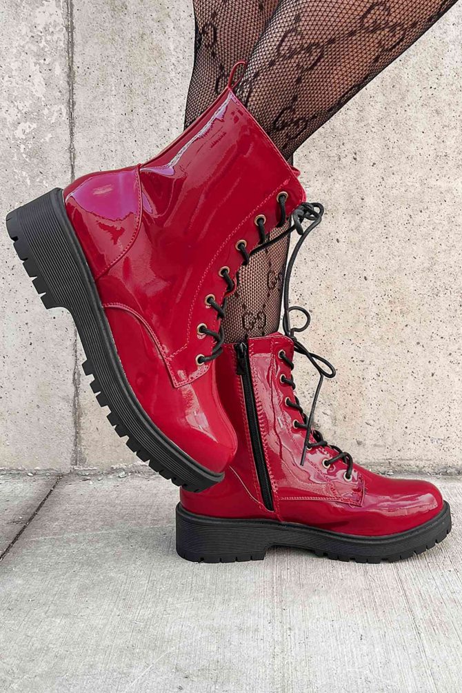 Doorbuster Lennox Patent Leather Combat Boots (Red Patent) · NanaMacs - Image 4