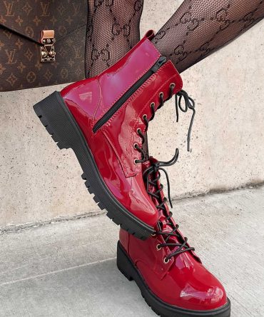 Doorbuster Lennox Patent Leather Combat Boots (Red Patent) · NanaMacs