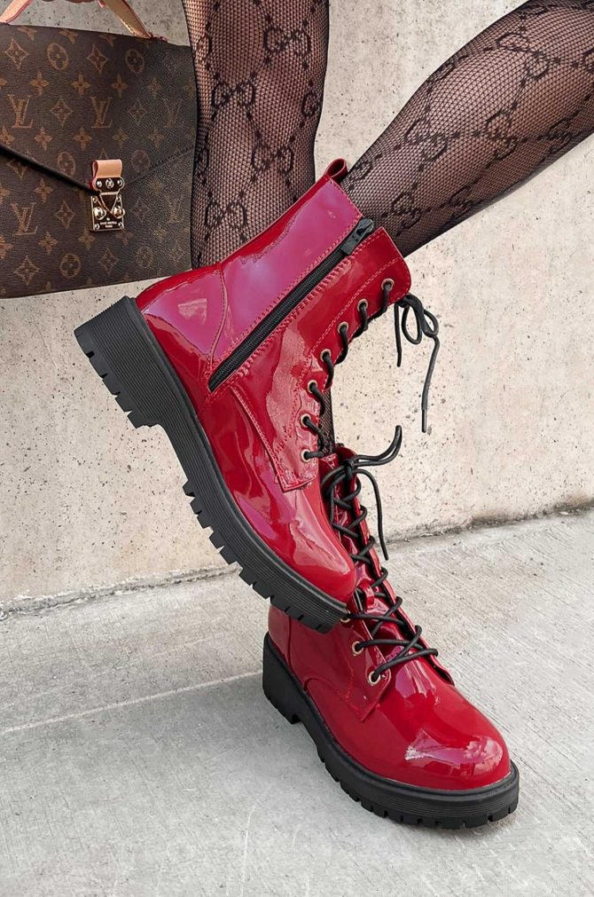 Doorbuster Lennox Patent Leather Combat Boots (Red Patent) · NanaMacs
