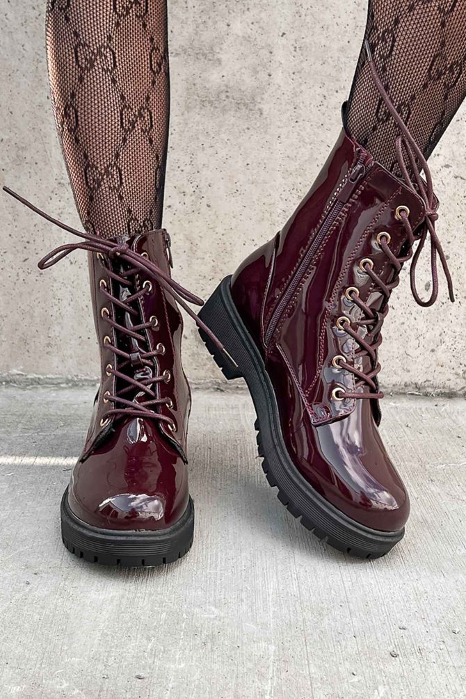 Doorbuster Lennox Patent Leather Combat Boots (Wine Patent) · NanaMacs - Image 2