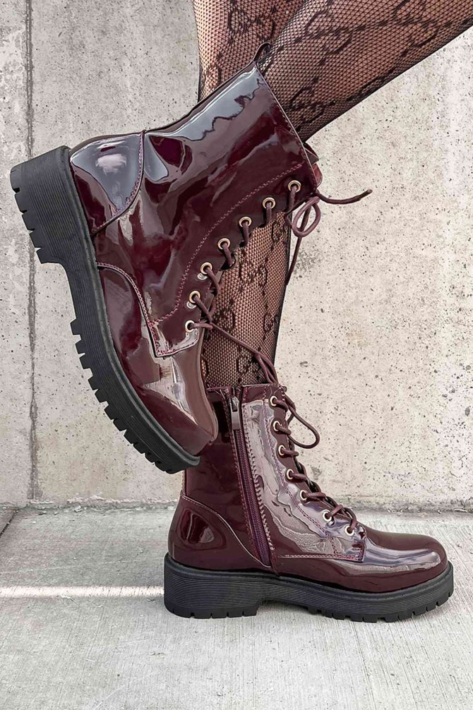 Doorbuster Lennox Patent Leather Combat Boots (Wine Patent) · NanaMacs - Image 4