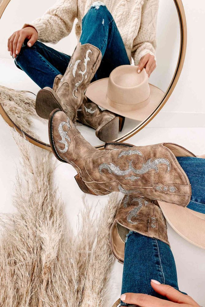 Lexington Glitter Cowgirl Boots (Taupe) · NanaMacs - Image 4