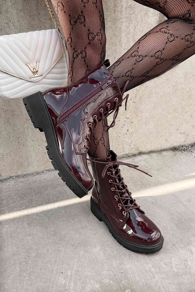 Doorbuster Lennox Patent Leather Combat Boots (Wine Patent) · NanaMacs