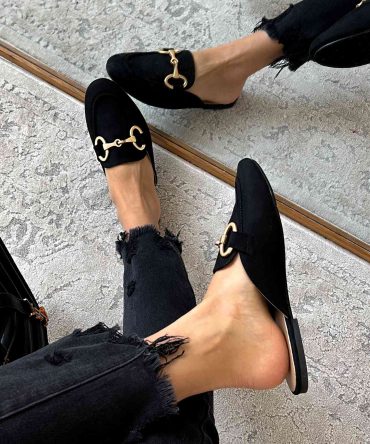 Doorbuster In The Works Faux Suede Flat Mule (Black) · NanaMacs