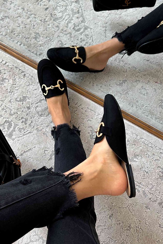 Doorbuster In The Works Faux Suede Flat Mule (Black) · NanaMacs