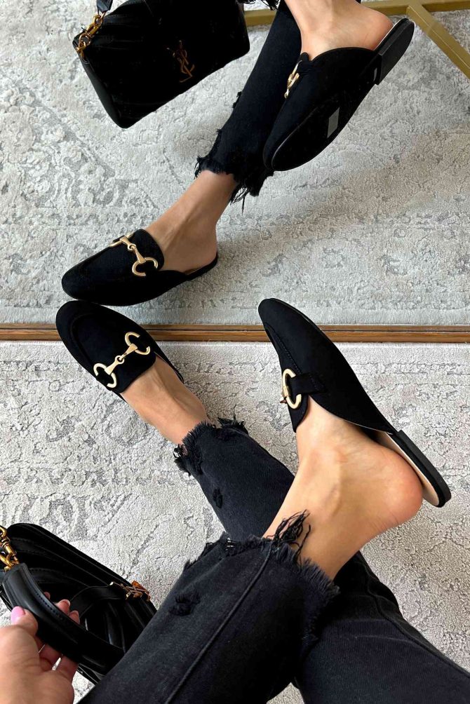 Doorbuster In The Works Faux Suede Flat Mule (Black) · NanaMacs - Image 2