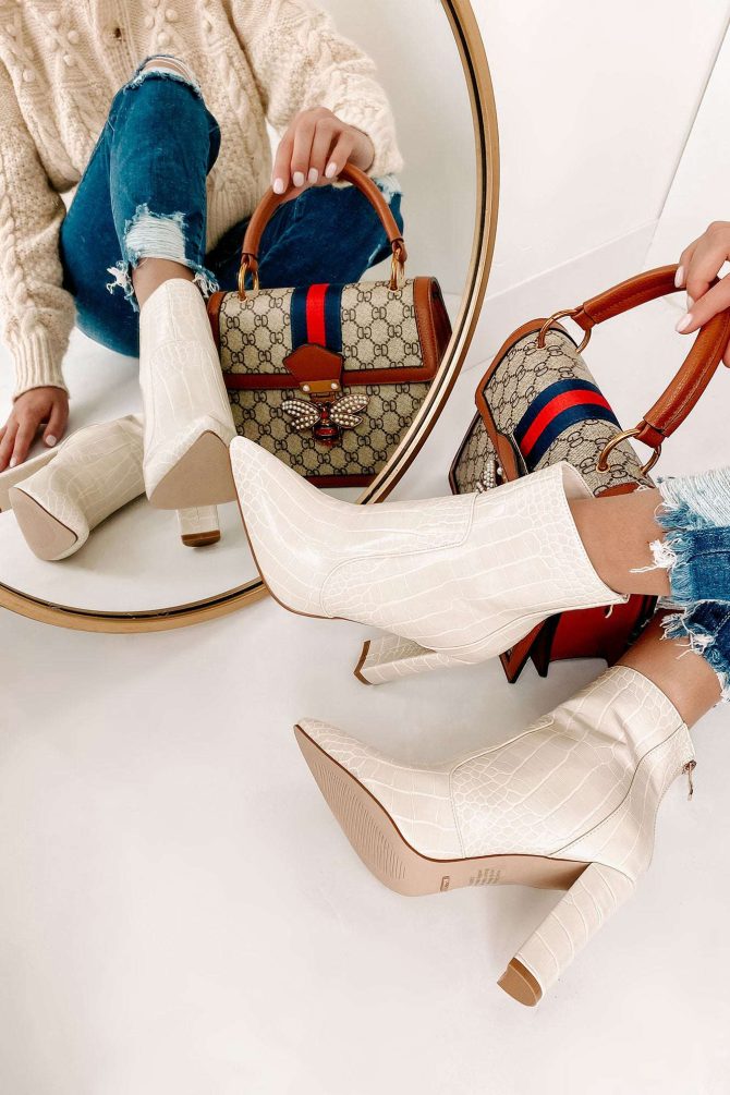 Keeping It Up Faux Croc Booties (Whipped Cream) · NanaMacs