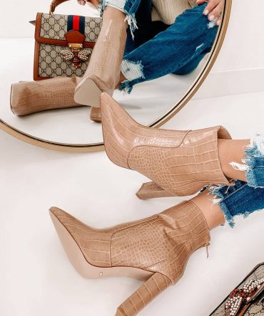 Keeping It Up Faux Croc Booties (Nude Croc) · NanaMacs