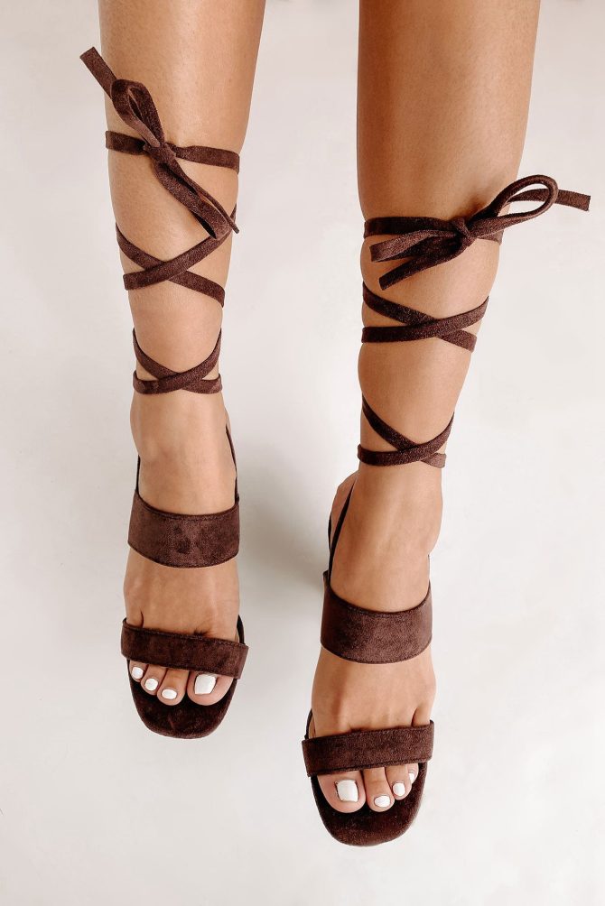 Mixed Signals Ankle Tie Faux Suede Heels (Brown) · NanaMacs - Image 4