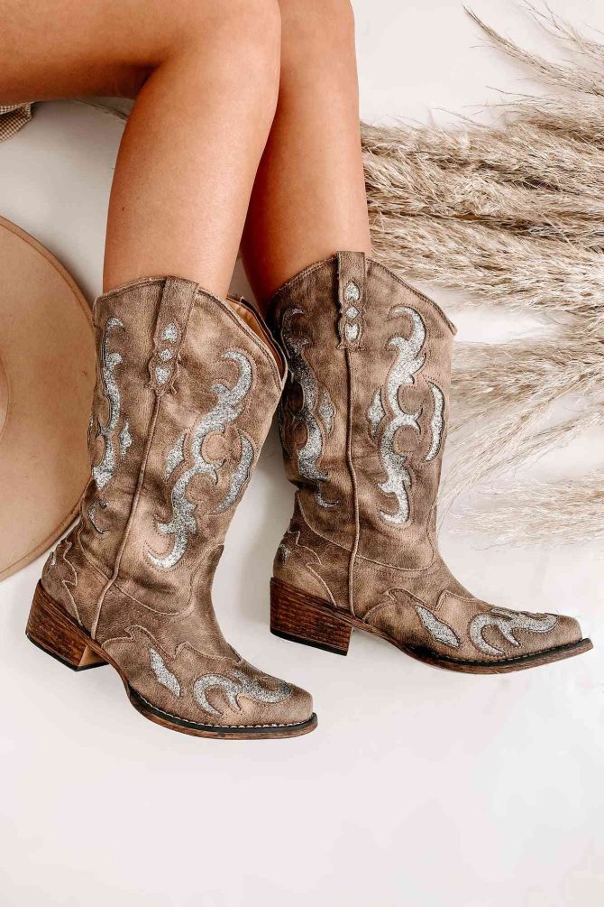 Lexington Glitter Cowgirl Boots (Taupe) · NanaMacs - Image 2