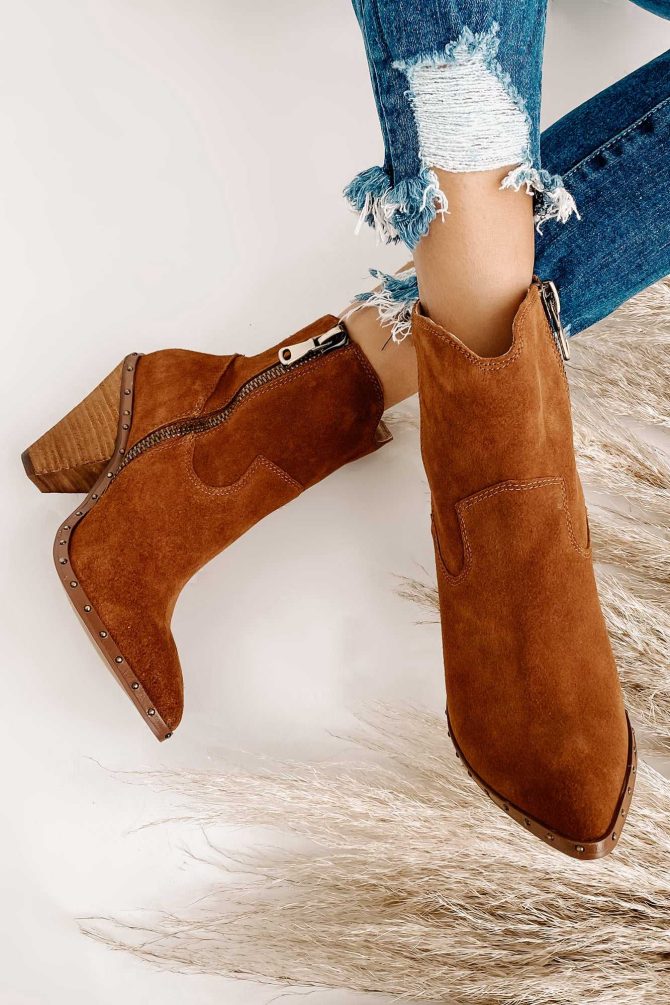 "Ramblin' Man" Faux Suede Studded Sole Booties (Rusty Brown) · NanaMacs - Image 2