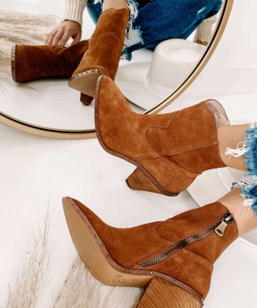 "Ramblin' Man" Faux Suede Studded Sole Booties (Rusty Brown) · NanaMacs