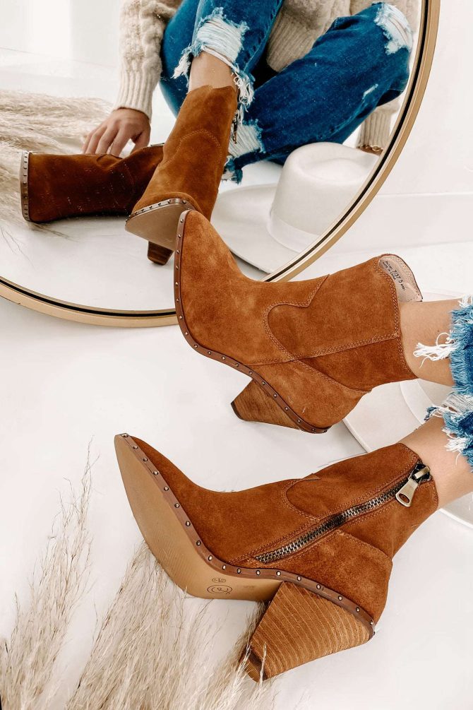 "Ramblin' Man" Faux Suede Studded Sole Booties (Rusty Brown) · NanaMacs