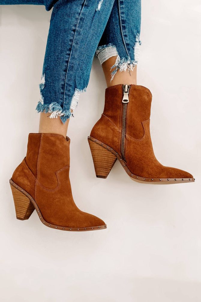 "Ramblin' Man" Faux Suede Studded Sole Booties (Rusty Brown) · NanaMacs - Image 3