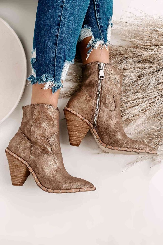 "Ramblin' Man" Faux Suede Studded Sole Booties (Champagne) · NanaMacs - Image 3