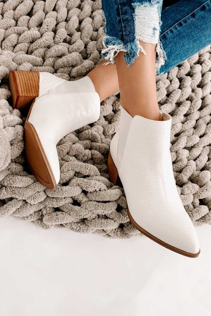 Slightly Salty Faux Croc Elastic Ankle Booties (Croco Cream) · NanaMacs - Image 2
