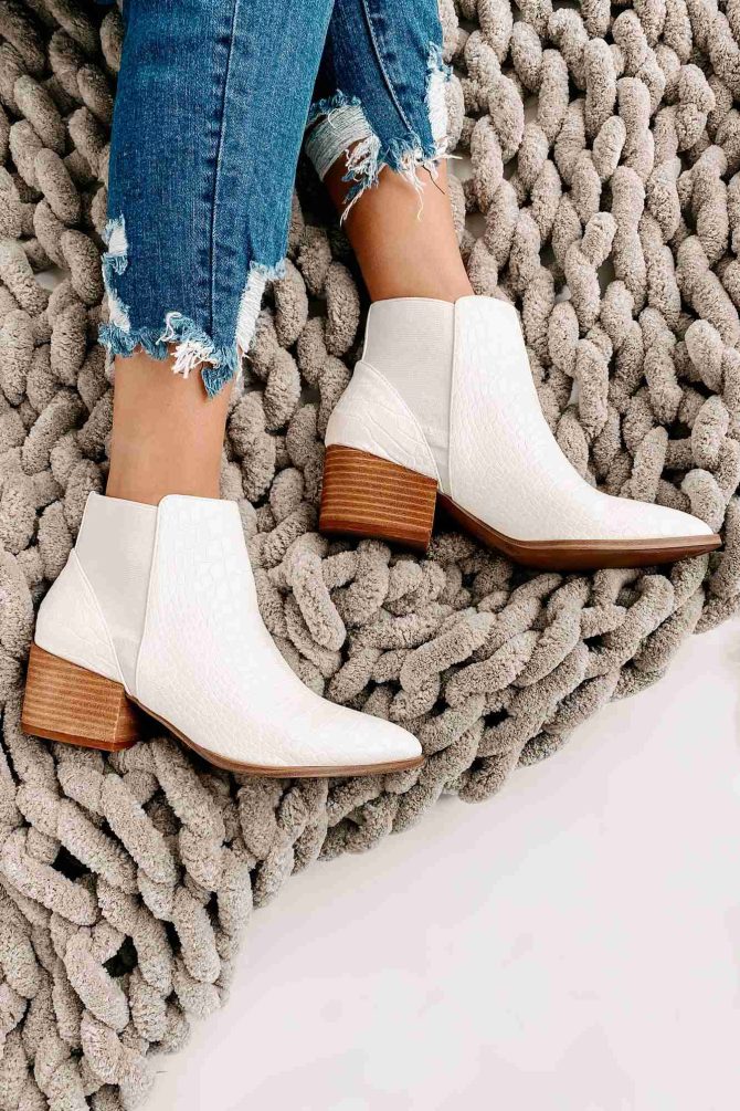Slightly Salty Faux Croc Elastic Ankle Booties (Croco Cream) · NanaMacs - Image 3