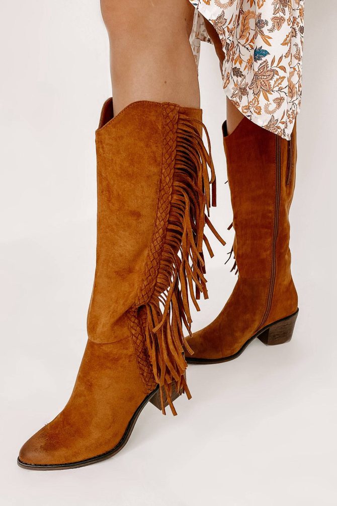 Wilder Faux Suede Fringe Boots (New Tan) · NanaMacs - Image 4