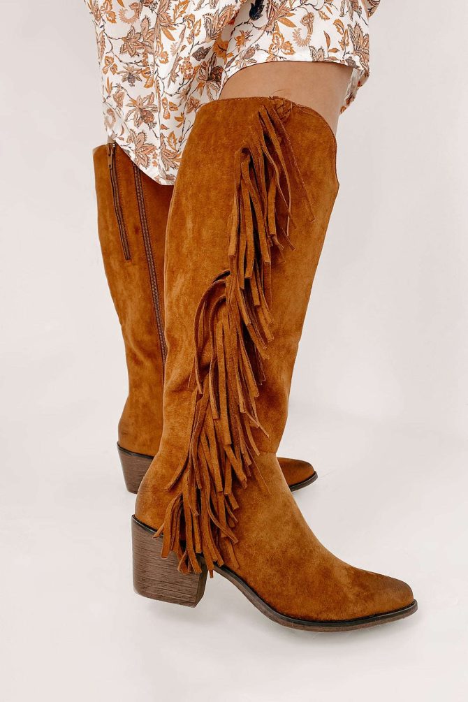 Wilder Faux Suede Fringe Boots (New Tan) · NanaMacs - Image 3
