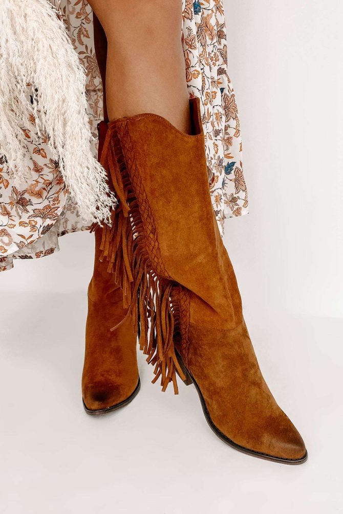 Wilder Faux Suede Fringe Boots (New Tan) · NanaMacs - Image 2