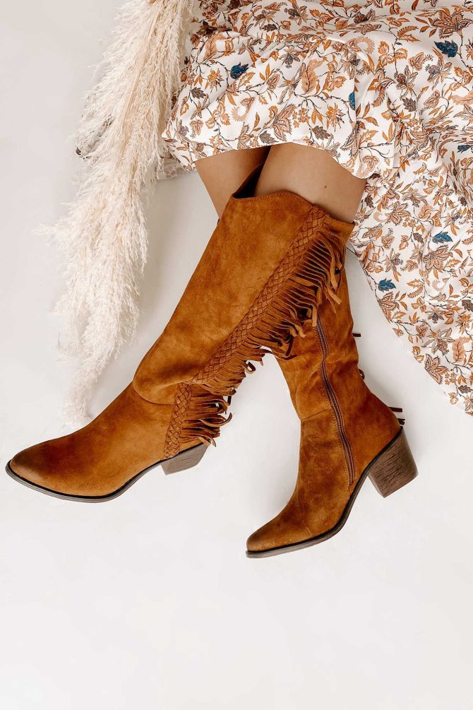 Wilder Faux Suede Fringe Boots (New Tan) · NanaMacs