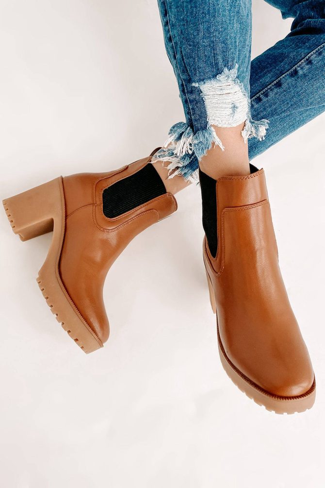 Zafrina Chunky Faux Leather Platform Bootie (Camel) · NanaMacs - Image 2